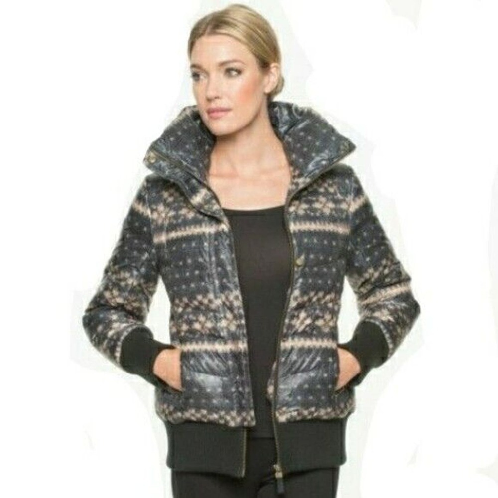 Marc New York Andrew Mark Winter Coat Down Blend Fair Isle Pattern Sz S